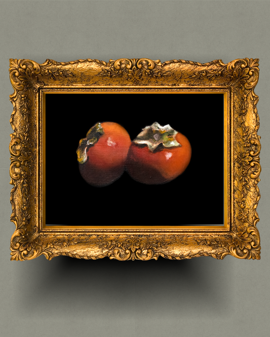 Persimmon Still Life Painting – Warm Autumn Fruit Art